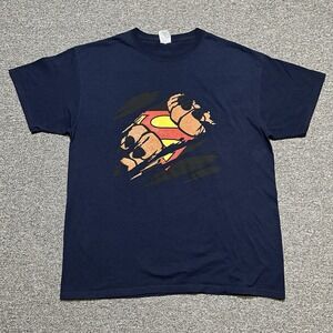 Jerzees Navy Superman Staff Tee Size L DC Comics Graphic